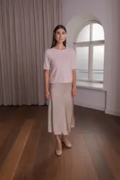 Karlie short sleeve cashmere sweater, pale pink