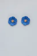Flower small earrings, dark pearl blue