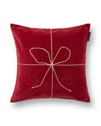 Wrapped velvet pillow cover 50x50, red/beige