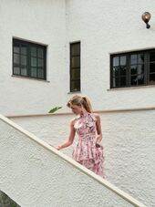 Marli flower chiffon dress, rose