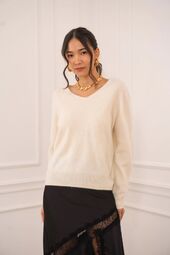 Brushed cashmere & wool sweater, ecru