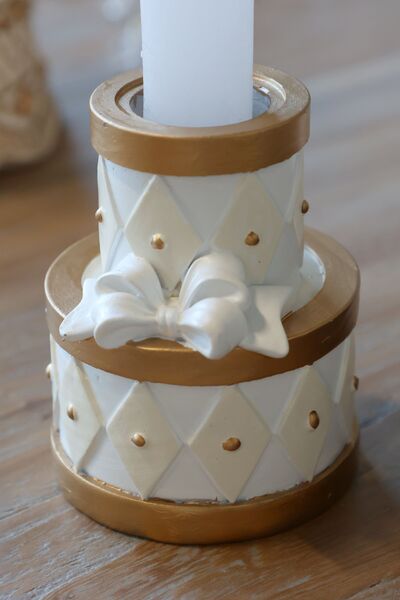 Noël candlestick with bow, antique cream