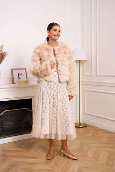 Paula faux fur jacket, beige