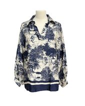 Long sleeve blouse with Toile De Jouy print, navy