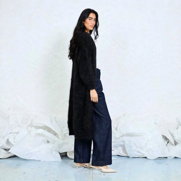 Long mohair cardigan, black