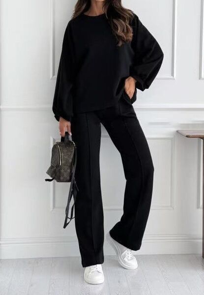 Viscose Sweatshirt & pants set, Black