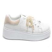 Sneakers with pearl bow, beige