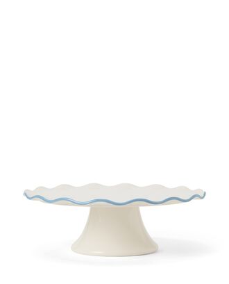 Stoneware Wavy Cake Stand, White/Blue
