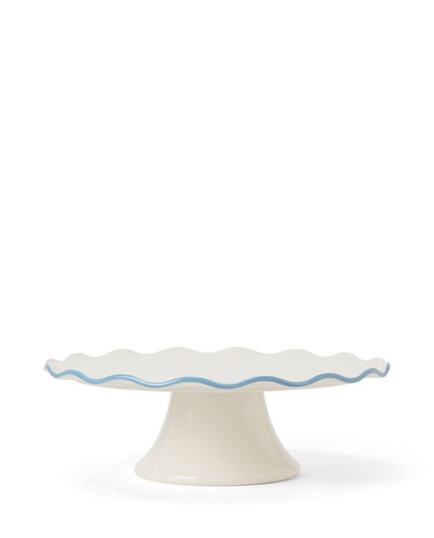 Stoneware Wavy Cake Stand, White/Blue