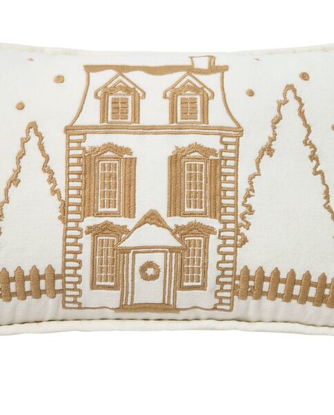 Winter house velvet pillow 30x50, white/light beige