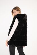 Faux fur vest with hood, noir