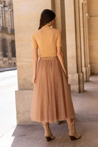 Aria tulle skirt with dots, camel/or