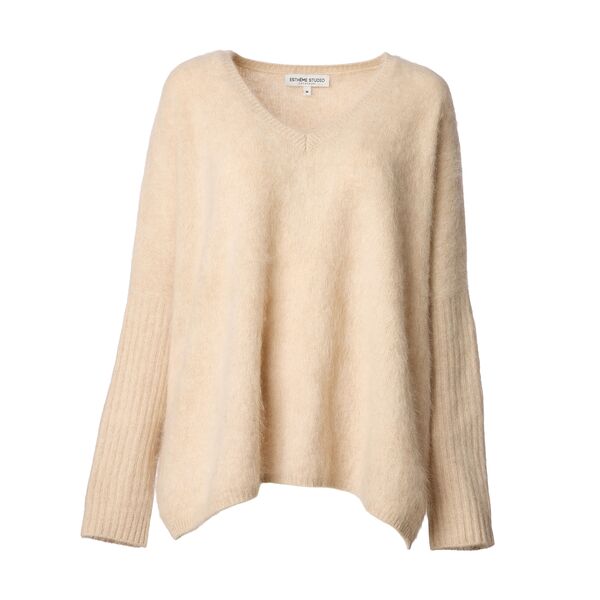 Bianca wool blend v-neck knit, champagne