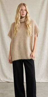 Turtleneck mohair vest, light beige