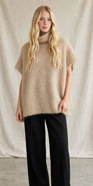 Turtleneck mohair vest, light beige