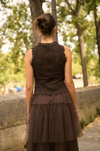 Sleeveles lace top, choco