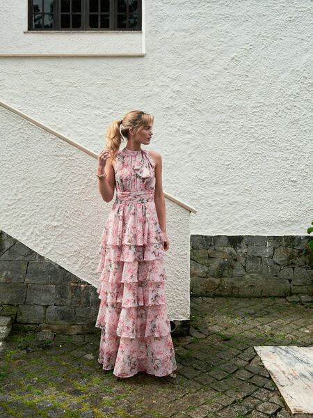 Marli flower chiffon dress, rose