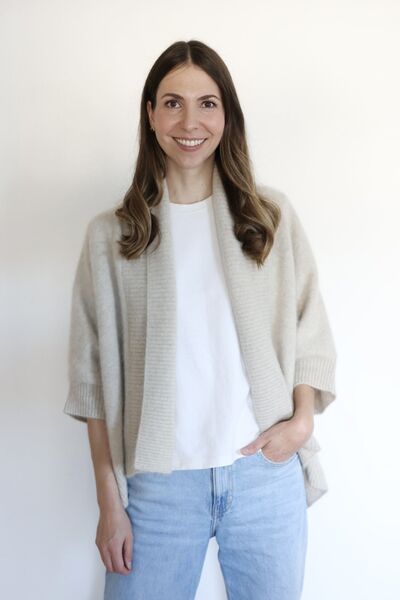 Rose raccoon blend cardigan, cailloux