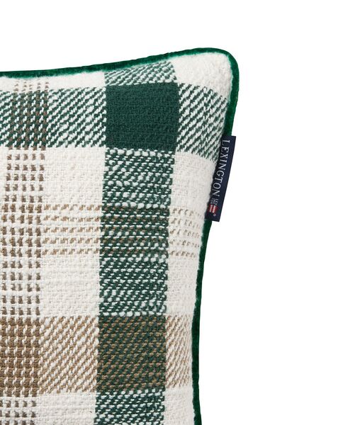 Checked recycled cotton pillow 30x40, green/beige/white