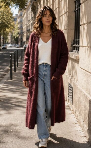 Long mohair cardigan, bordeaux