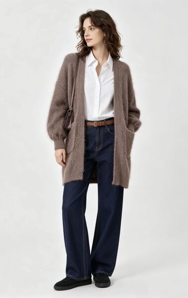 Mohair cardigan with pockets, light marron