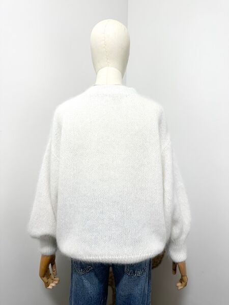 Roundneck angora sweater, white
