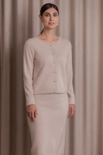 Kaia knee length cashmere skirt, latte