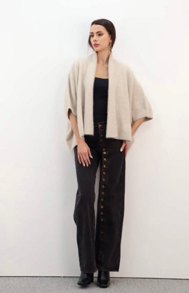 Rose raccoon blend cardigan, cailloux