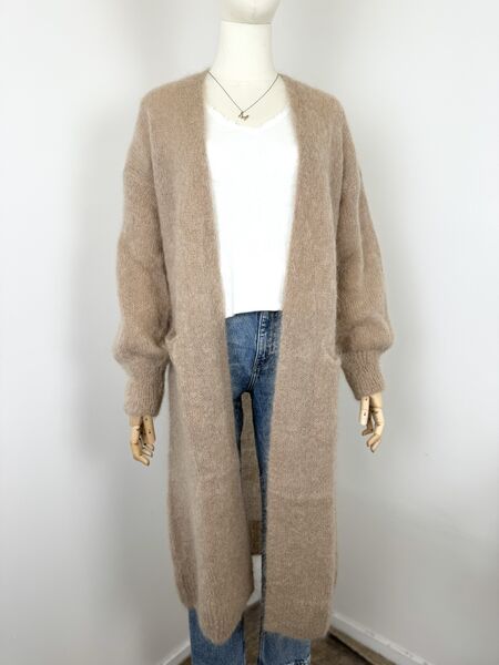 Long mohair cardigan, taupe