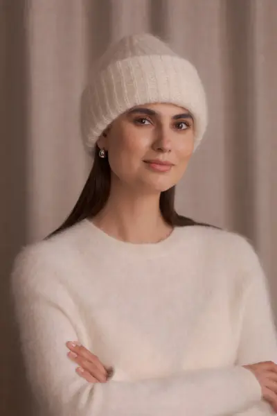 Mai kid mohair blend chunky beanie, cream