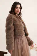 Paula faux fur jacket, dark taupe
