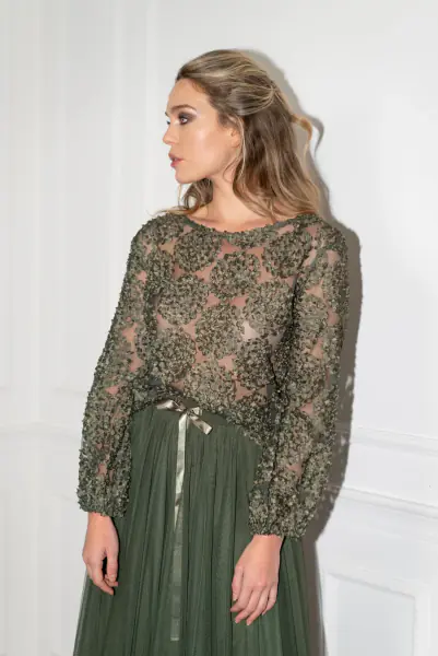 Rosette blouse, kaki