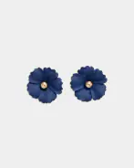 Iris flower earrings, navy