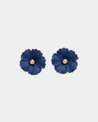 Iris flower earrings, navy