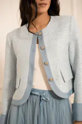 Tweed sequin jacket, bleu ciel