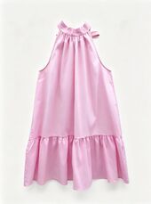Cotton dress with back tie, pink