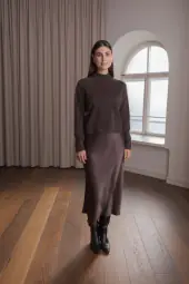 Karlea long sleeve mock neck sweater, dark chocolate