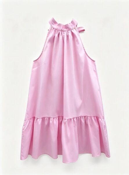 Cotton dress with back tie, pink