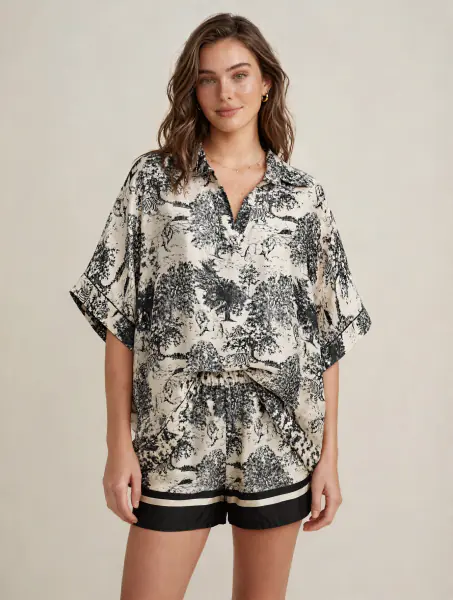 Shorts with Toile De Jouy print, black