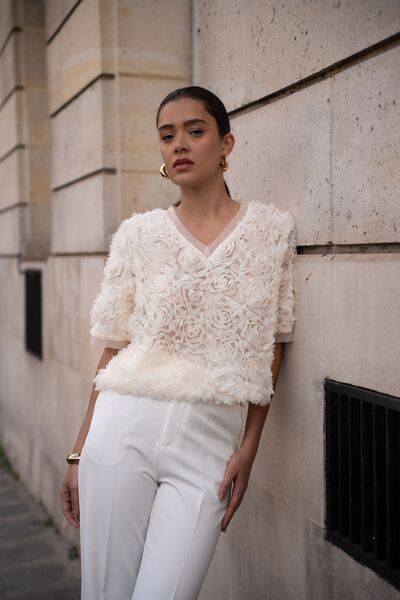 Textured rose shirt, ecru