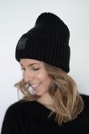 Chunky rib beanie w logo, black