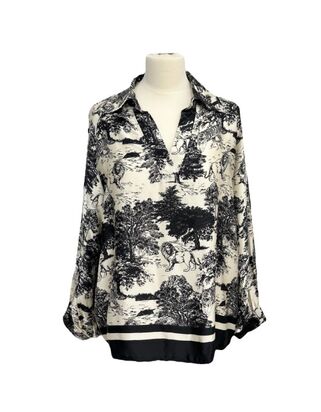 Long sleeve blouse with Toile De Jouy print, black