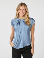 Fleur drapy satin blouse, dusty blue