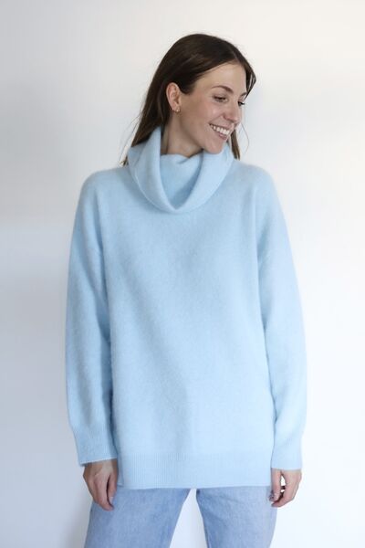 Bella raccoon blend turtle neck knit, maya blue