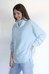 Bella raccoon blend turtle neck knit, maya blue