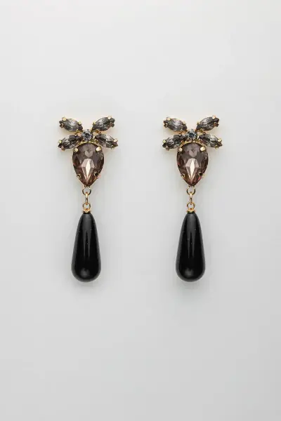 Stone drop earrings, black
