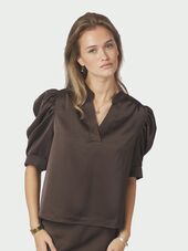 Roella heavy sateen blouse, dark brown