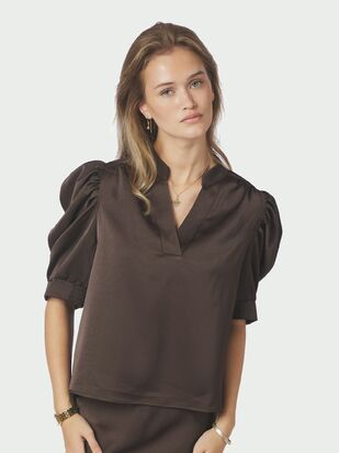 Roella heavy sateen blouse, dark brown
