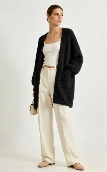 Mohair cardigan with pockets, black