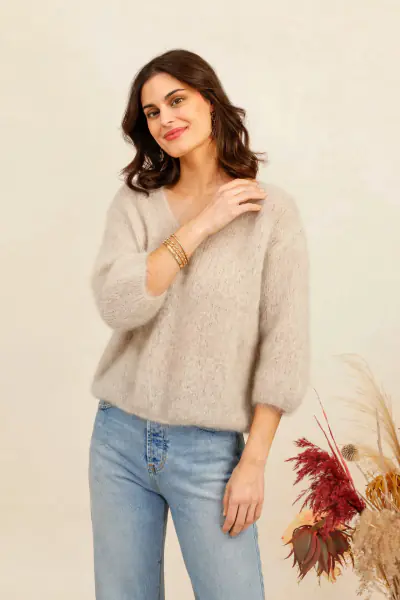 Solid mohair sweater, beige